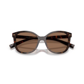 Prada brown tortoiseshell cat-eye sunglasses with amber lenses and gold stud detailing on temples
