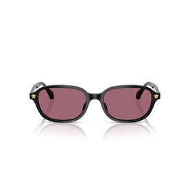Versace black sunglasses with rectangular frames, dark rose lenses, and gold Medusa logo detail on temples