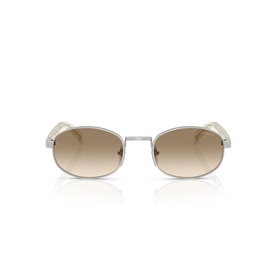 Silver oval-frame sunglasses with gradient brown lenses and slim metal temples, front-facing view