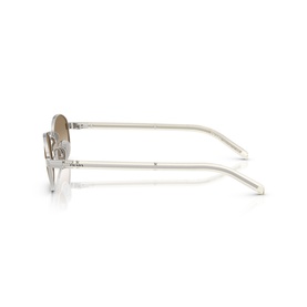 Silver-tone metal frame sunglasses shown from the side, with slim temples and light brown tinted lenses