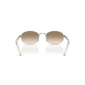 Silver oval-frame sunglasses, rear view, with cream-white temples and gradient brown lenses