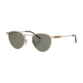 Gold-tone round metal frame sunglasses with green tinted lenses and black temple tips