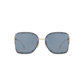 Gucci gold-tone metal oversized square sunglasses with blue lenses and studded detailing on frame corners