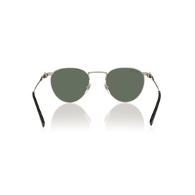 Silver-tone round sunglasses, rear view showing green lenses, slim metal frame and black temple tips