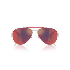 Ray-Ban Polar silver aviator sunglasses with red mirrored lenses and red brow bar detail, front view