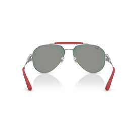 Ray-Ban Polar silver aviator sunglasses, rear view showing red rubber temples and silver double bridge bar