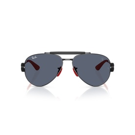 Ray-Ban Polar black aviator sunglasses with dark grey lenses, double bridge, and red temple tips