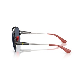Ray-Ban Polar black sunglasses, side profile view showing silver metal frame with red temple tips and dark lenses