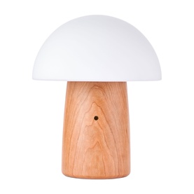 Gingko mushroom-shaped lamp with wood-effect base and white dome shade