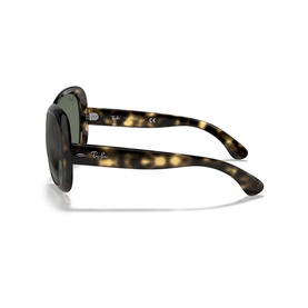 Ray-Ban sunglasses in Havana tortoiseshell with dark green lenses, oversized square frame, side profile view