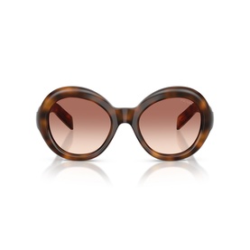 Oversized round sunglasses in tortoiseshell brown with gradient brown lenses and chunky acetate frames