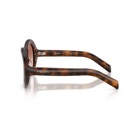 Prada sunglasses in tortoiseshell, shown from the side, with brown gradient lenses and Prada-branded temples.