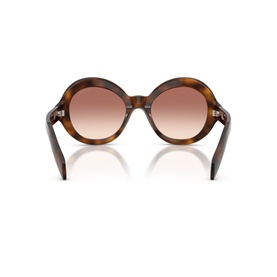 Tortoiseshell round-frame sunglasses, rear view showing brown gradient lenses and chunky acetate temples