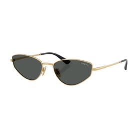 Vogue sunglasses in gold-tone metal with slim cat-eye frames and dark grey lenses, black temple tips