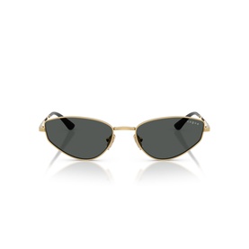 Vogue gold cat-eye sunglasses with slim metal frame and dark grey lenses, front-facing view
