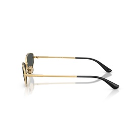 Vogue gold metal sunglasses, side profile view showing slim temple arms with black tips and gold bridge detail