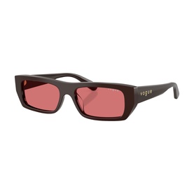 Vogue sunglasses in brown with rectangular frames and rose-tinted lenses, gold logo detail on temple