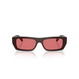 Vogue brown rectangular sunglasses with pink-tinted lenses and chunky acetate frames, front view