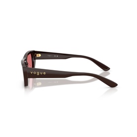 Vogue sunglasses in brown with rose-tinted lenses and gold temple detail, shown from the side