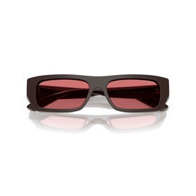 Vogue brown rectangular sunglasses with dark rose-tinted lenses and wide thick frames, front view