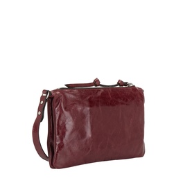 Isabel Marant Winna Duo Shoulder Bag in burgundy glossy leather, silver-tone hardware, zip top fastening and adjustable crossbody strap