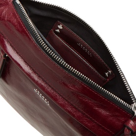 Isabel Marant Winna Duo Shoulder Bag in burgundy glossy patent leather, open interior view showing zip pocket and silver-tone hardware