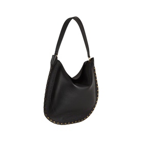 Isabel Marant black leather hobo bag with gold studded trim along base and single flat shoulder strap