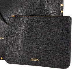 Isabel Marant black pebbled leather hobo bag with detachable zip pouch and gold-tone hardware, close-up detail shot
