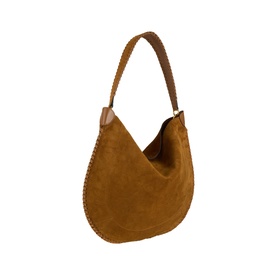Isabel Marant Oksan Hobo Shoulder Bag in cognac leather, single shoulder strap, stud trim detailing and silver-tone hardware