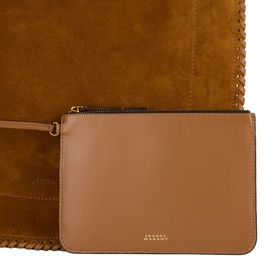 Isabel Marant Oksan Hobo Shoulder Bag in Cognac, close-up showing stud trim detailing and included zip pouch with gold-tone hardware