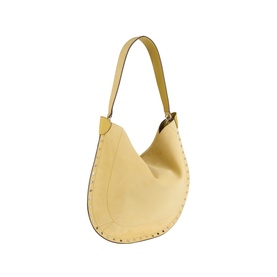 Isabel Marant Oksan Hobo Shoulder Bag in Straw, soft leather with studded trim, single shoulder strap and silver-tone hardware