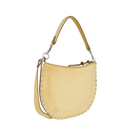 Isabel Marant Oksan Zip Shoulder Bag in straw suede leather, silver-tone hardware, stud trim detailing, with detachable crossbody strap