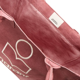 Isabel Marant raspberry cotton tote bag, interior view showing logo print lining and brand label