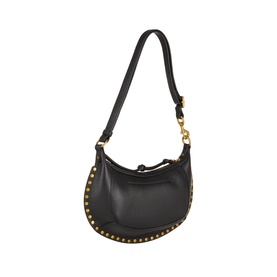 Isabel Marant black leather shoulder bag with gold-tone studded trim along base edge and single adjustable strap with gold hardware