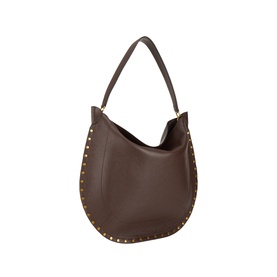 Isabel Marant coffee leather hobo bag with gold-tone stud border trim and single flat shoulder strap