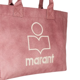 Isabel Marant raspberry cotton tote bag with contrast white logo print and short carry handles