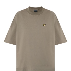 Lyle & Scott Eagle Logo Boxy T-Shirt in taupe, crew neck, short sleeves, embroidered Golden Eagle logo on chest, relaxed boxy fit