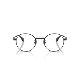 Moncler black round metal optical frames, front-facing view with clear lenses and thin dark rims