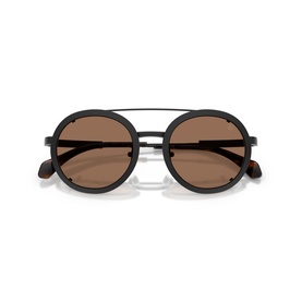 Moncler black round sunglasses with double bridge frame and brown tinted lenses, tortoiseshell temple detail