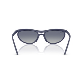 Ray-Ban Polar blue sunglasses, rear view showing gradient blue lenses and slim blue temples with logo detail
