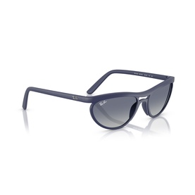 Ray-Ban Polar blue sunglasses with oval frames, gradient grey lenses, and slim temples, angled product view