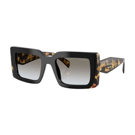 Prada oversized square sunglasses in black and tortoiseshell acetate with gradient grey lenses and gold Prada logo on temples