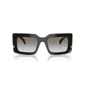 Miu Miu square-frame sunglasses in black with tortoiseshell temple detail and grey gradient lenses