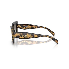 Prada sunglasses in tortoiseshell acetate, shown from rear angle revealing Prada Milano branding on inner arms and dark lenses.