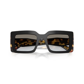 Black and tortoiseshell oversized square sunglasses with gradient grey lenses and gold accent detail on temples