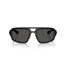 Matte black rectangular navigator sunglasses with dark grey lenses and double bridge bar detail