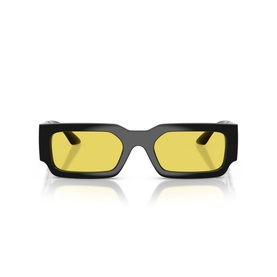 Versace black rectangular sunglasses with bold thick frames and yellow tinted lenses, front-facing view