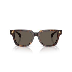 Versace square sunglasses in tortoiseshell acetate with gold Medusa-head temples and dark brown lenses