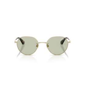 Gold-tone round metal frame sunglasses with light green lenses and tortoiseshell temple tips, front view