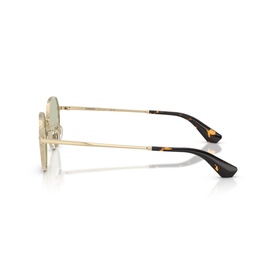 Gold-tone metal frame sunglasses with tortoiseshell temple tips and light green-tinted lenses, shown from rear angle